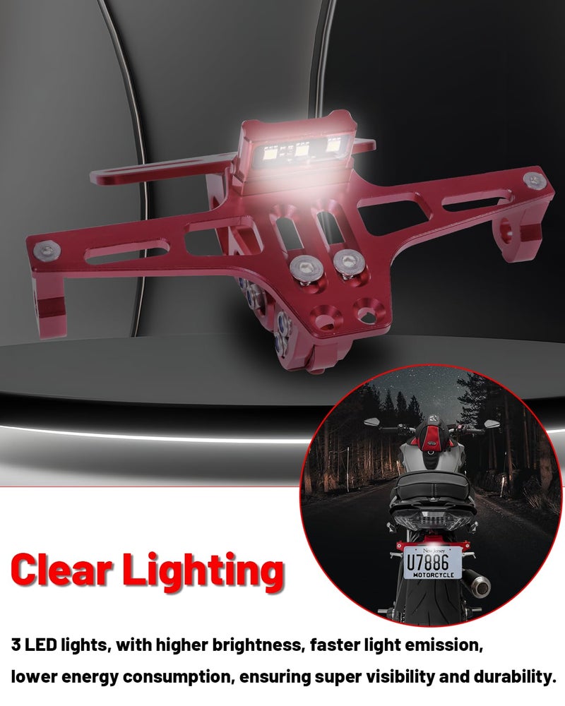 MDPROMCP Universal Motorcycle Fender Eliminator With LED Light CNC Aluminum License Plate Bracket (Red) - Image 5